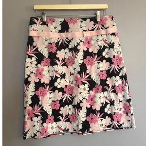 Y2K Carolina Blues Pink Floral Tropical Cotton Stretch Skirt Floral Beach Sz 12